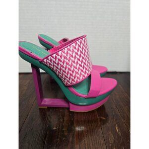 Pink & Teal Platform Heel Slide Sandals